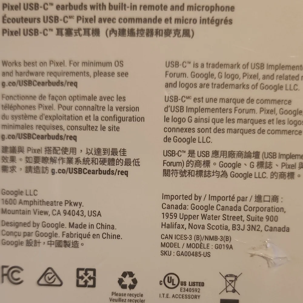 Google Pixel USB-C Earbuds in White
